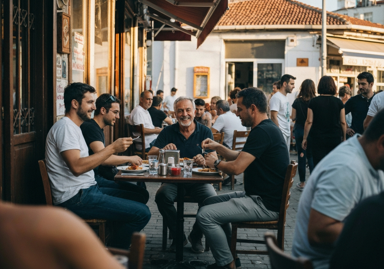 Casual street photography moment in Izmir, Turkey, capturing genuine local atmosphere