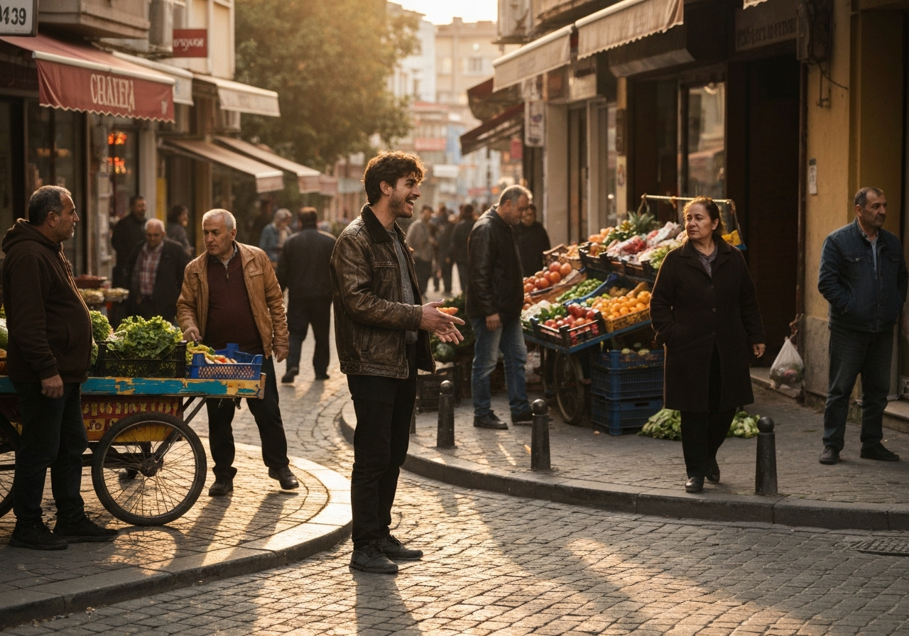 Casual street photography moment in Izmir, Turkey, capturing genuine local atmosphere