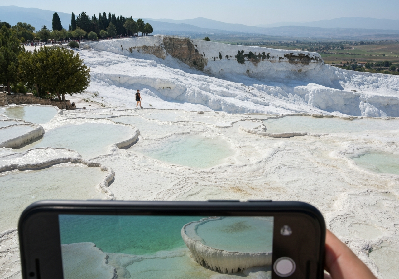 Natural travel moment in Pamukkale, Turkey, taken with smartphone, imperfect framing