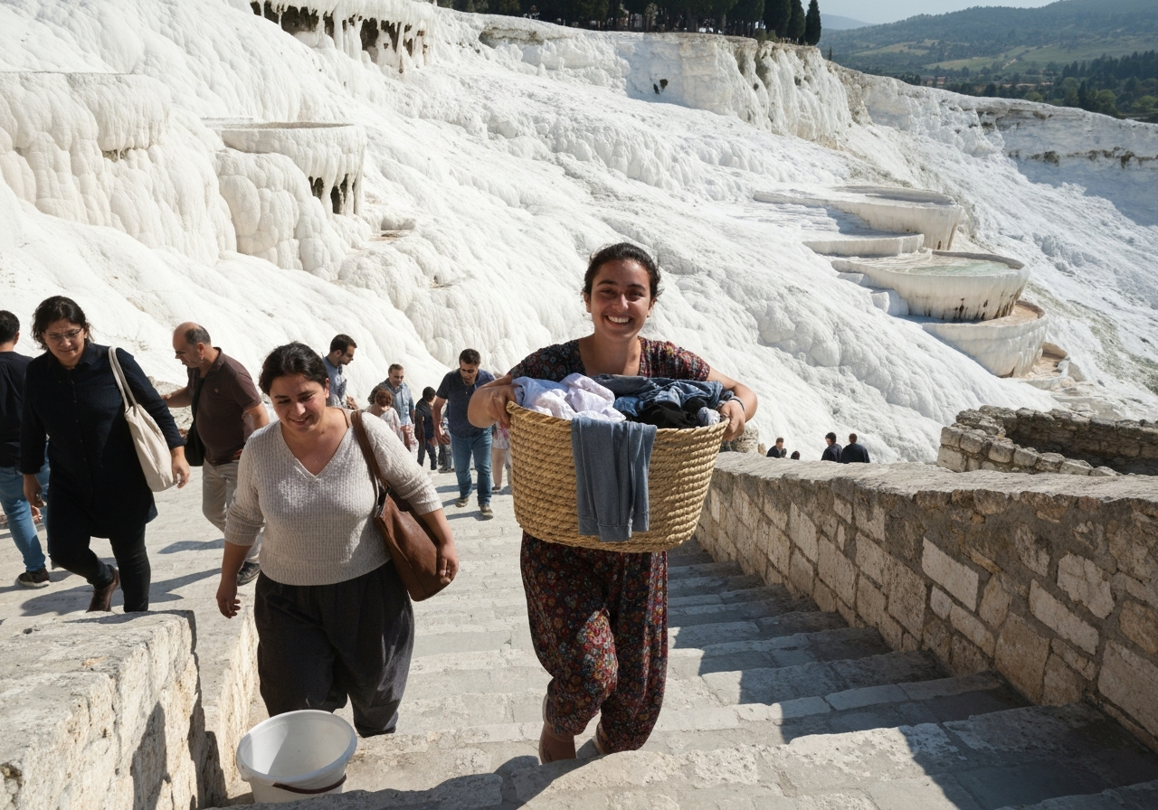 Spontaneous smartphone photo of daily life in Pamukkale, Turkey, authentic and unposed