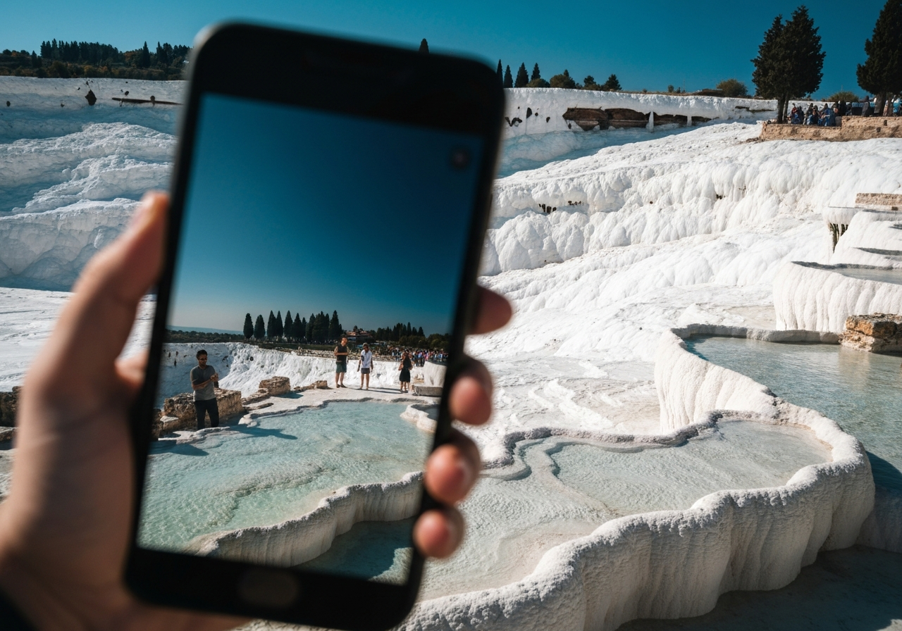 Natural travel moment in Pamukkale, Turkey, taken with smartphone, imperfect framing