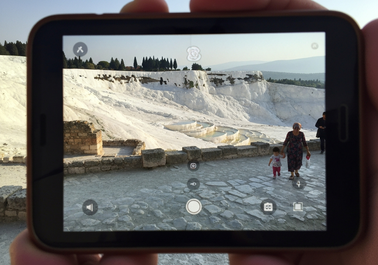 Natural travel moment in Pamukkale, Turkey, taken with smartphone, imperfect framing