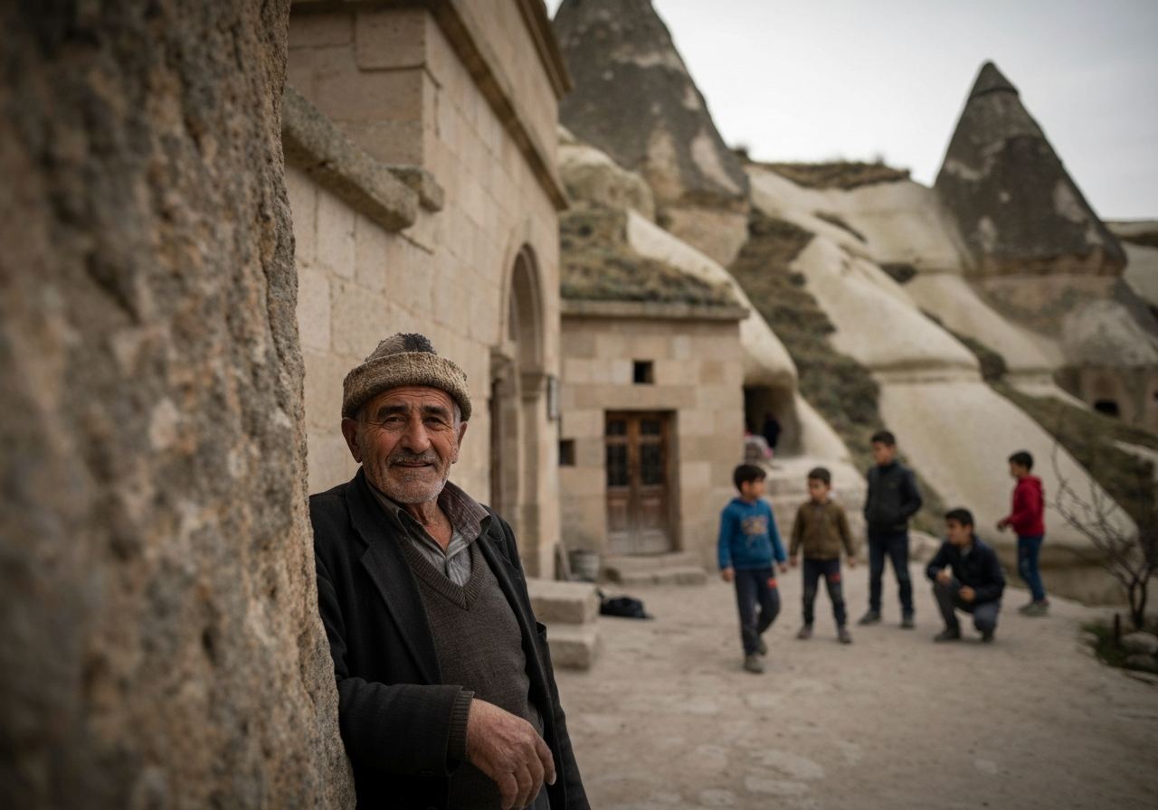 Casual street photography moment in Cappadocia, Turkey, capturing genuine local atmosphere