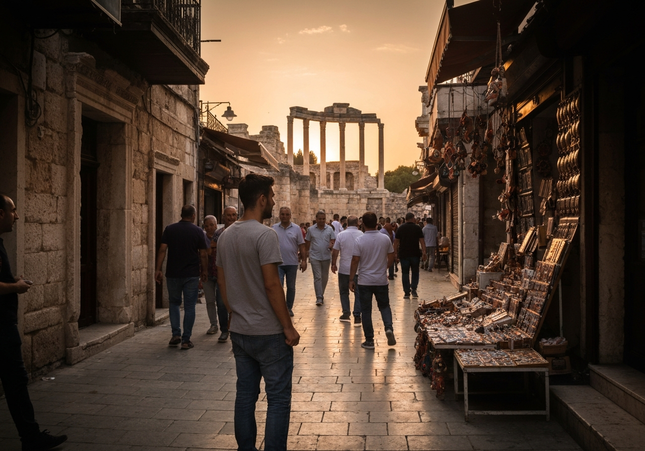 Casual street photography moment in Pamukkale, Turkey, capturing genuine local atmosphere