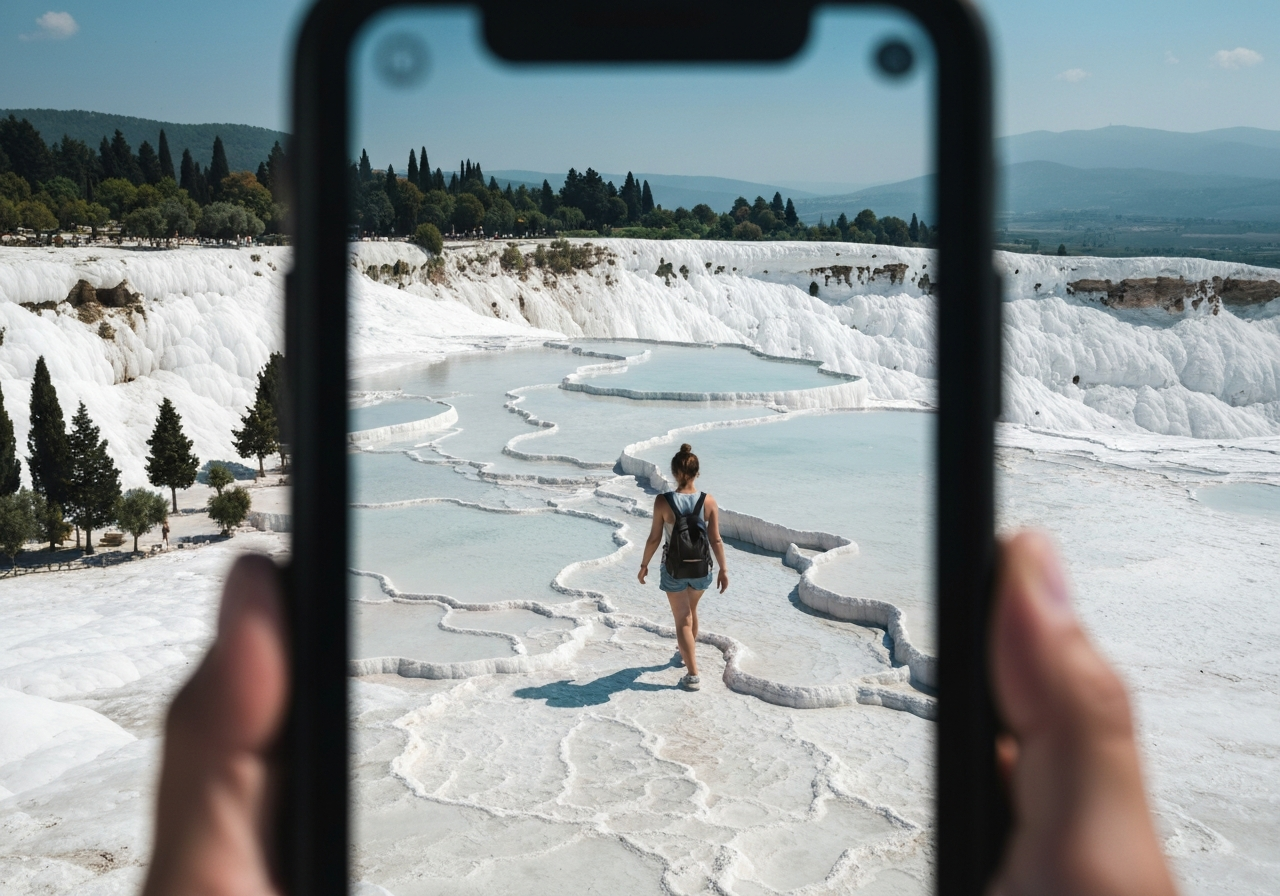 Natural travel moment in Pamukkale, Turkey, taken with smartphone, imperfect framing