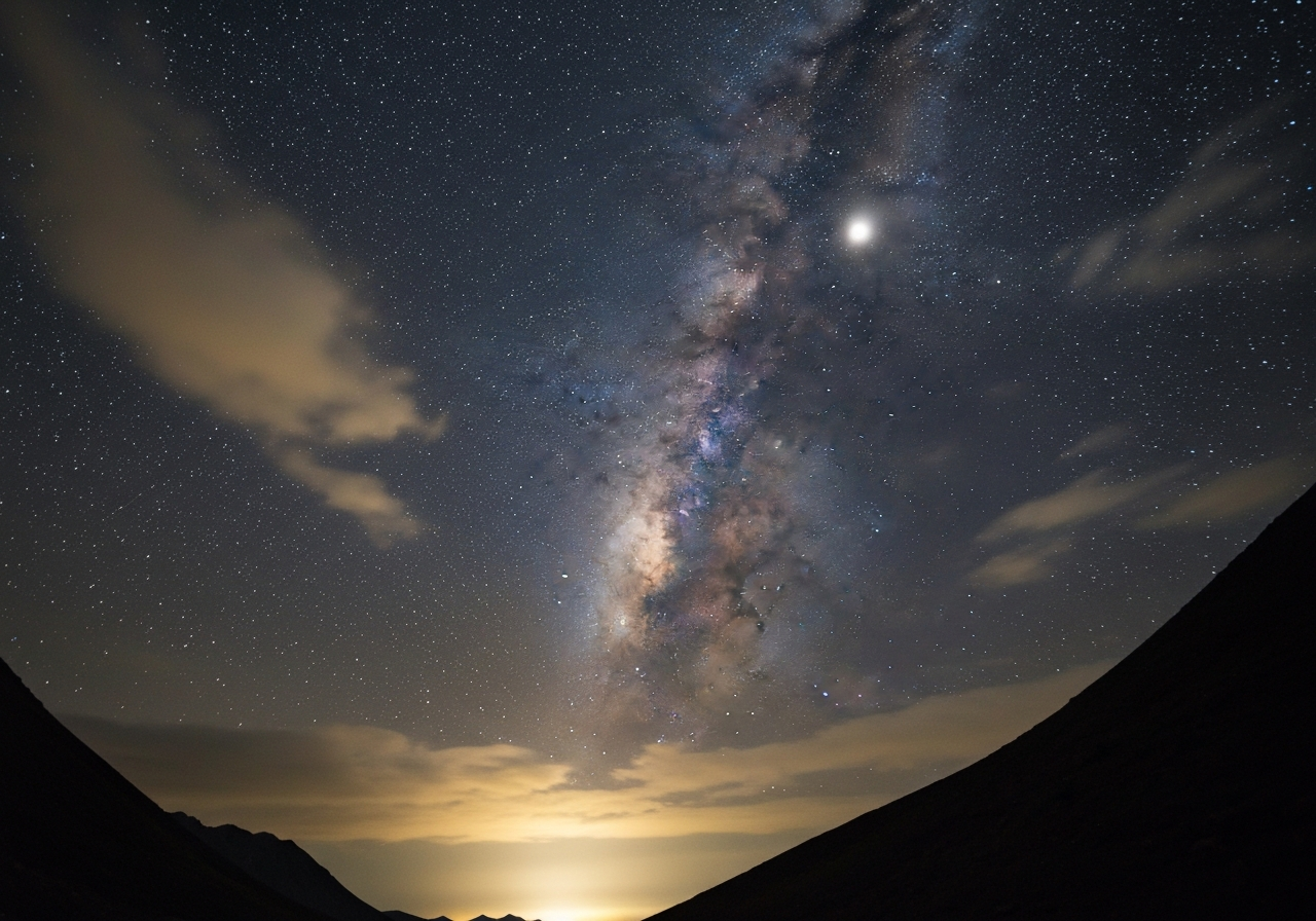A candid, slightly overexposed smartphone photo looking out from a balcony at night. The view is mostly dark, with the faint outlines of buildings and a hint of a small, empty square visible. The texture of the balcony railing is slightly in focus, suggesting a real, unposed moment. Shot on a smartphone, atmospheric, impressionistic