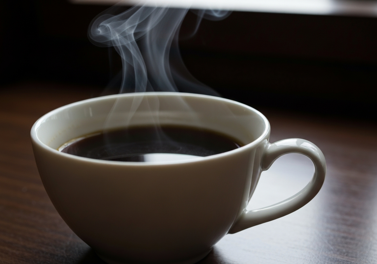 A close-up, slightly angled smartphone photo of a meticulously prepared pour-over coffee being made in a small, minimalist Tokyo coffee shop. Focus on the steam rising and the barista's hands carefully controlling the pour. Natural morning light, slightly out of focus background showing a commuter rushing by. Authentic, imperfect shot