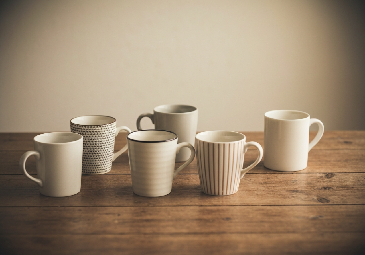 An overhead shot of a simple ceramic cup of rich, dark coffee on a small wooden table in a Kyoto coffee shop. The background is slightly out of focus, showing a glimpse of a window with gentle rain falling outside. The image should feel intimate and unposed, as if captured spontaneously during a moment of quiet reflection