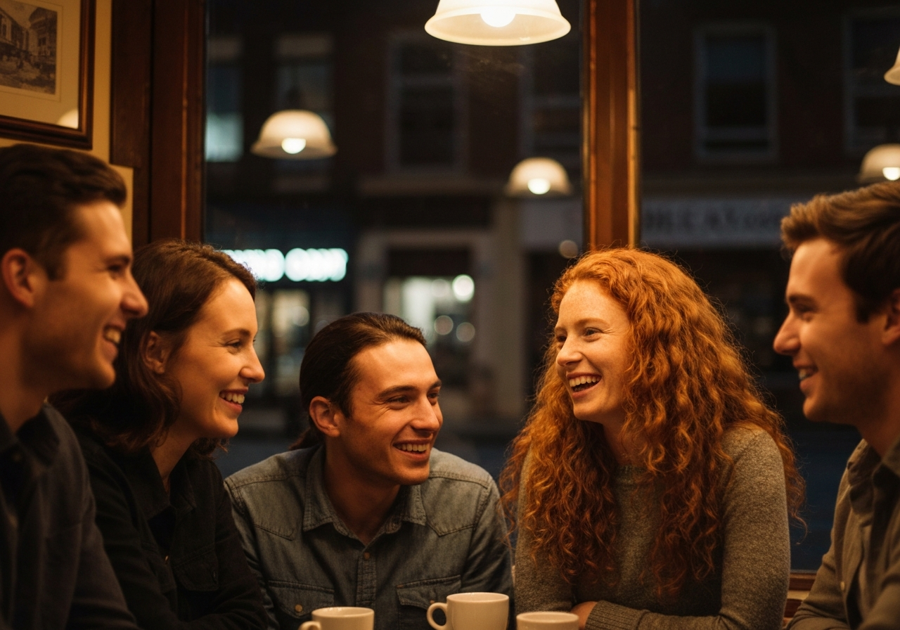 A slightly blurry, candid shot taken from inside a small, cozy Kyoto coffee shop, looking out at rain streaking down a windowpane. Outside, a few people with umbrellas are hurrying by on a tree-lined street. The focus is on the atmospheric rain and the warm interior of the cafe, captured with the natural imperfections of a smartphone photo