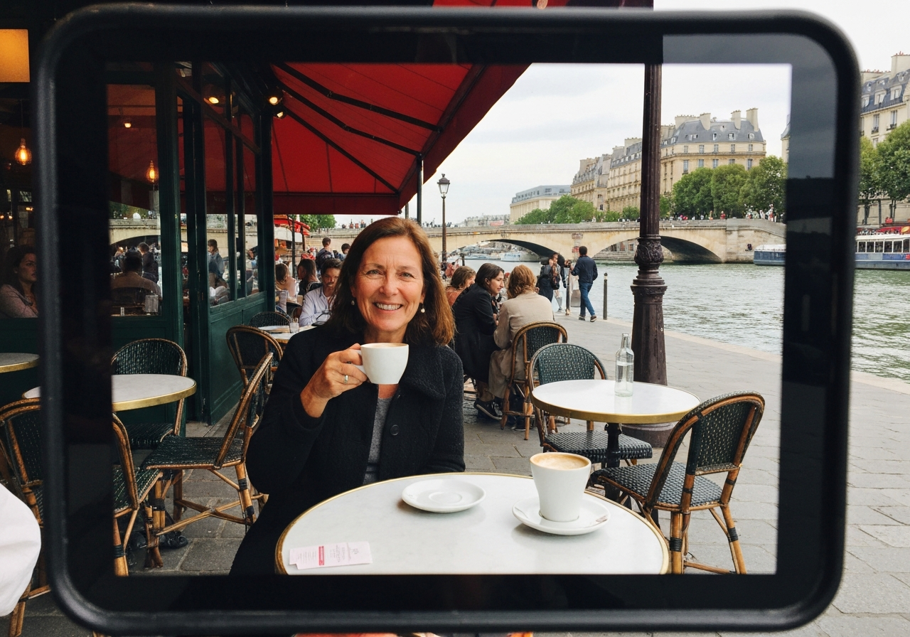 Natural travel moment in Paris, France, taken with smartphone, imperfect framing