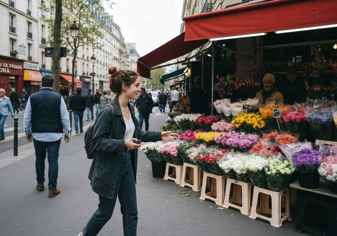 Casual street photography moment in Paris, France, capturing genuine local atmosphere